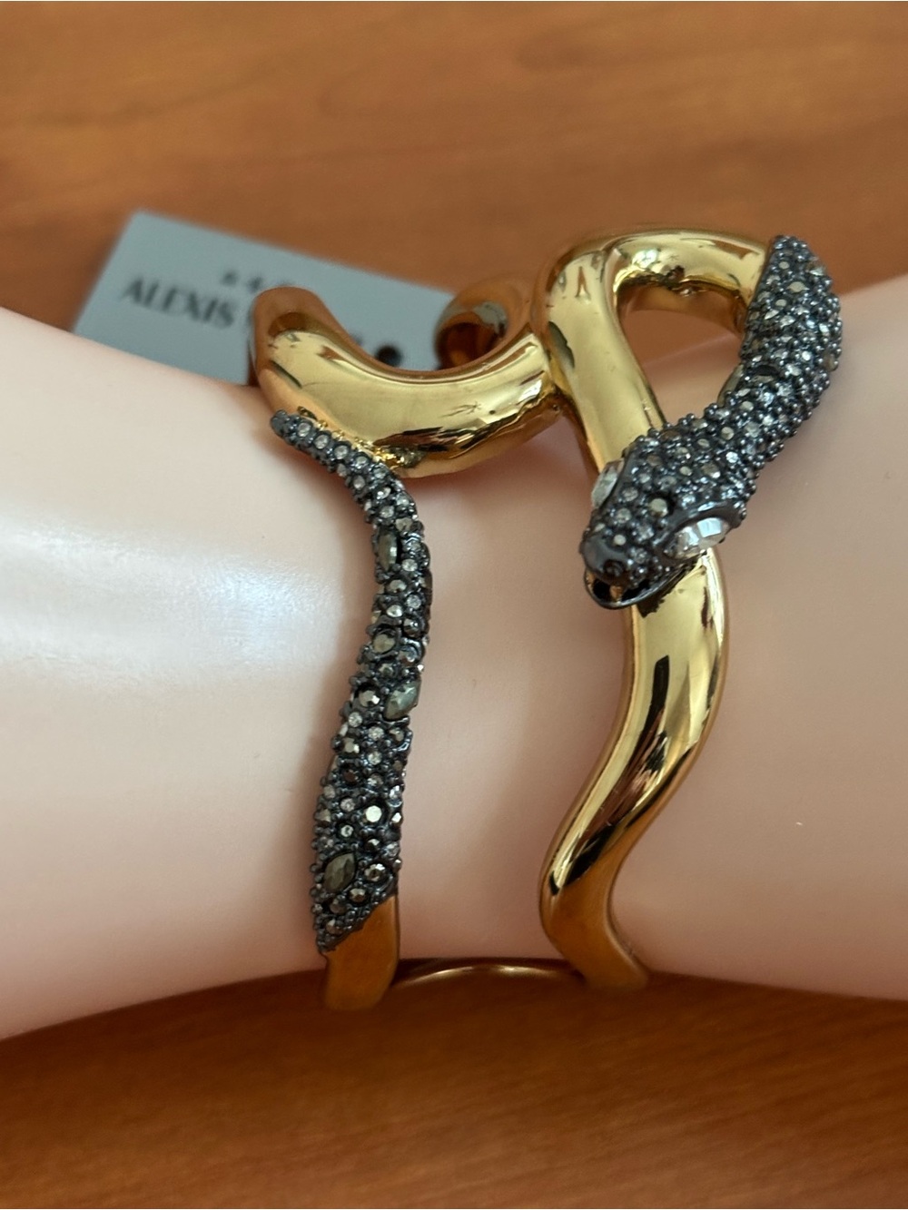 Alexis Bittar Gold-tone Snake Wrap Bracelet with Black Crystal Accents
